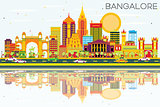 Bangalore Skyline with Color Buildings, Blue Sky and Reflections