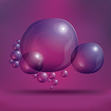 Transparent Soap Bubbles on Purple Background.