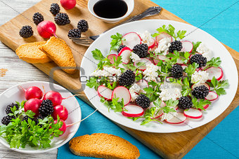 radish, blackberry, goat cheese and parsley low-calorie salad
