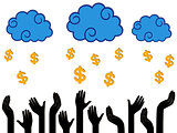 Dollar Money falling from the clouds in the human hands
