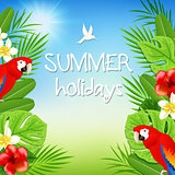 Tropical background with parrots