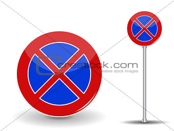 Prohibiting parking. Red and Blue Road Sign. Vector Illustration