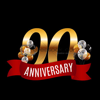 Golden 95 Years Anniversary Template with Red Ribbon Vector Illu