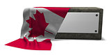 stone socket with blank sign and flag of canada - 3d rendering