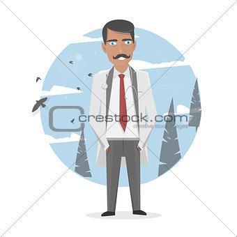 Vector medicine illustration. Medical staff. Doctor in a white lab coat. The character isolated.