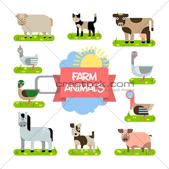 Farm Animals Set. Illustration in Flat Design.