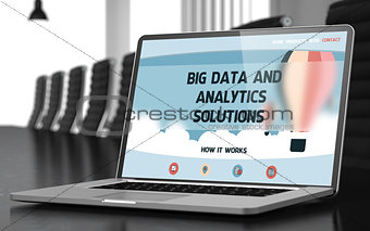 Laptop Screen with Big Data And Analytics Solutions. 3D.