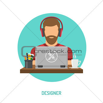 Designer freelancer working on laptop