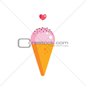 Cute strawberry ice cream cone with chocolate chips on top