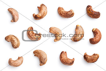 cashew nuts with shell isolated on white