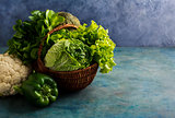 Farm green vegetables in a basket