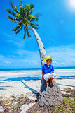 Boy in hat, sea beach