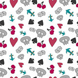 Seamless pattern with elements of cards and fruits