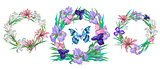 romantic floral collection of wreaths with butterfly for your design.