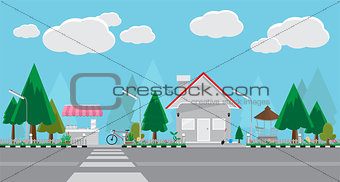 City street and store, flat style design.