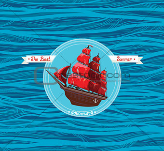 Nautical emblem of the old sailboat.