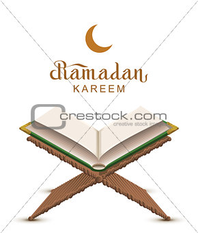 Ramadan Kareem text and open book Koran