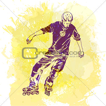 Roller skating. Grunge trend handcrafted splash background.