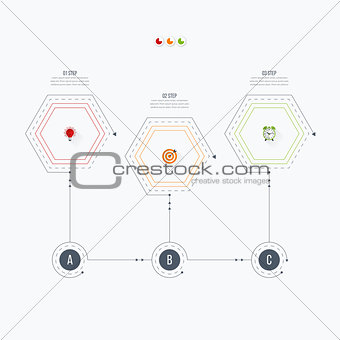 Infographics template 3 options with hexagon
