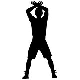 Silhouette of a man with his hand raised. Vector illustration