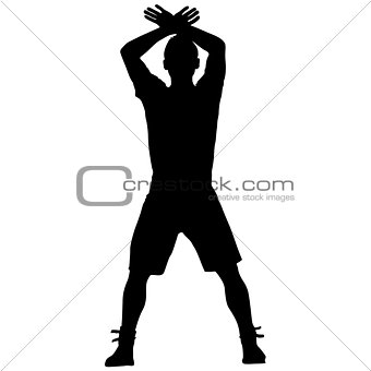 Silhouette of a man with his hand raised. Vector illustration