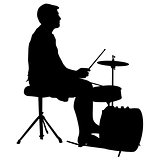 Silhouette musician, drummer on white background, vector illustration