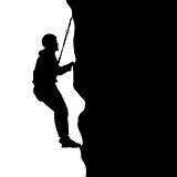 Black silhouette rock climber on white background. Vector illustration