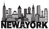 New York City Skyline and Text Black and White Illustration