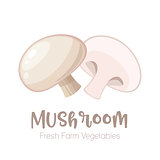 Vector mushroom isolated on white background.Vegetable illustration for farm market menu. Healthy food design poster. Cartoon style vector illustration