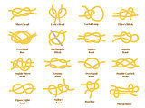 Nautical golden yellow knots on white background, vector