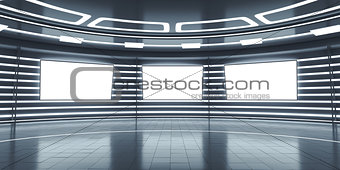 Abstract futuristic interior with glowing panels