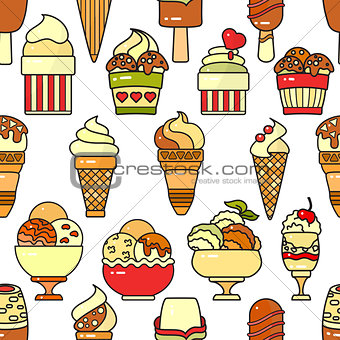 Vector seamless pattern of  colorful ice cream icon.