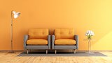 Orange and gray living room