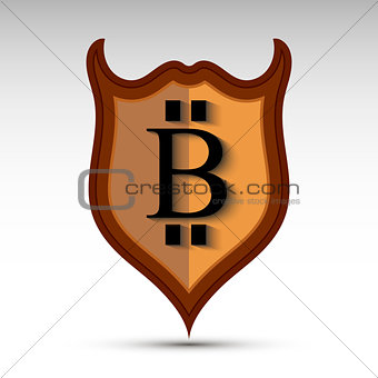 Shield with bit coin symbol