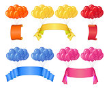 Balloons bunches with banners, set