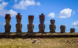 Moais statues site ahu Nao Nao on anakena beach, easter island