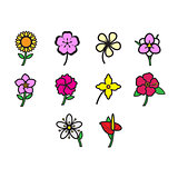Flat color flowers icon set