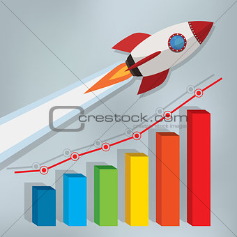 Business chart with a rocket going up
