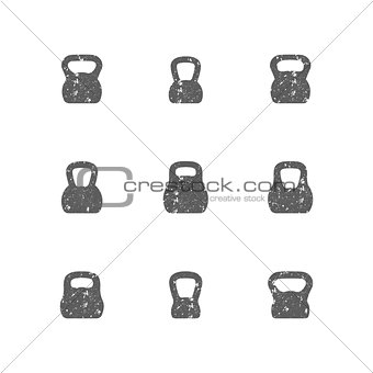 Set of grunge kettle bells, vector illustration.
