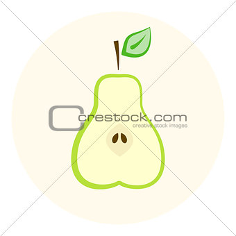 Half green pear icon, pear split in a half