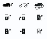 Electric powered car and charging point icons