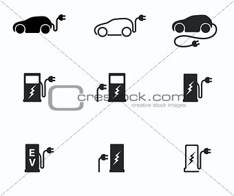 Electric powered car and charging point icons