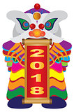 Chinese New Year Lion Dance with 2018 Scroll Illustration