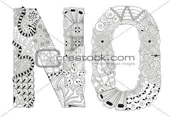 Word no for coloring. Vector decorative zentangle object