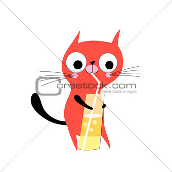Vector funny kitten drinks juice