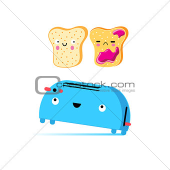 Funny vector cartoon toast and toaster