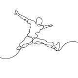 Continuous line drawing. Happy jumping man