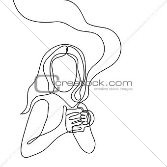 Abstract portrait of a woman with cup of tea