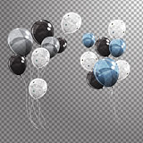 Group of Colour Glossy Helium Balloons Isolated on Transperent  Background. Set of Silver, Black, Blue, White with Confetti Balloons for Birthday, Anniversary, Celebration  Party Decorations. Vector Illustration