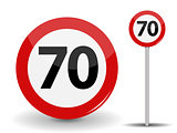 Round Red Road Sign Speed limit 70 kilometers per hour. Vector Illustration.